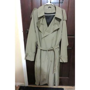 Vtg Christian Aujard Men's 48R Green Double Breasted Belted Trench Coat